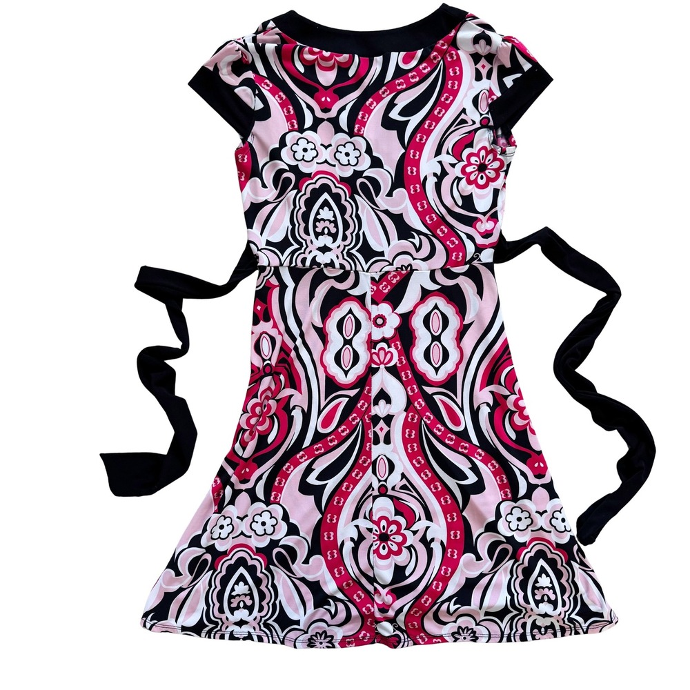 AB studio Women's Size S Black Pink White Floral Y2K Tie Back Babydoll dress - Picture 11 of 13